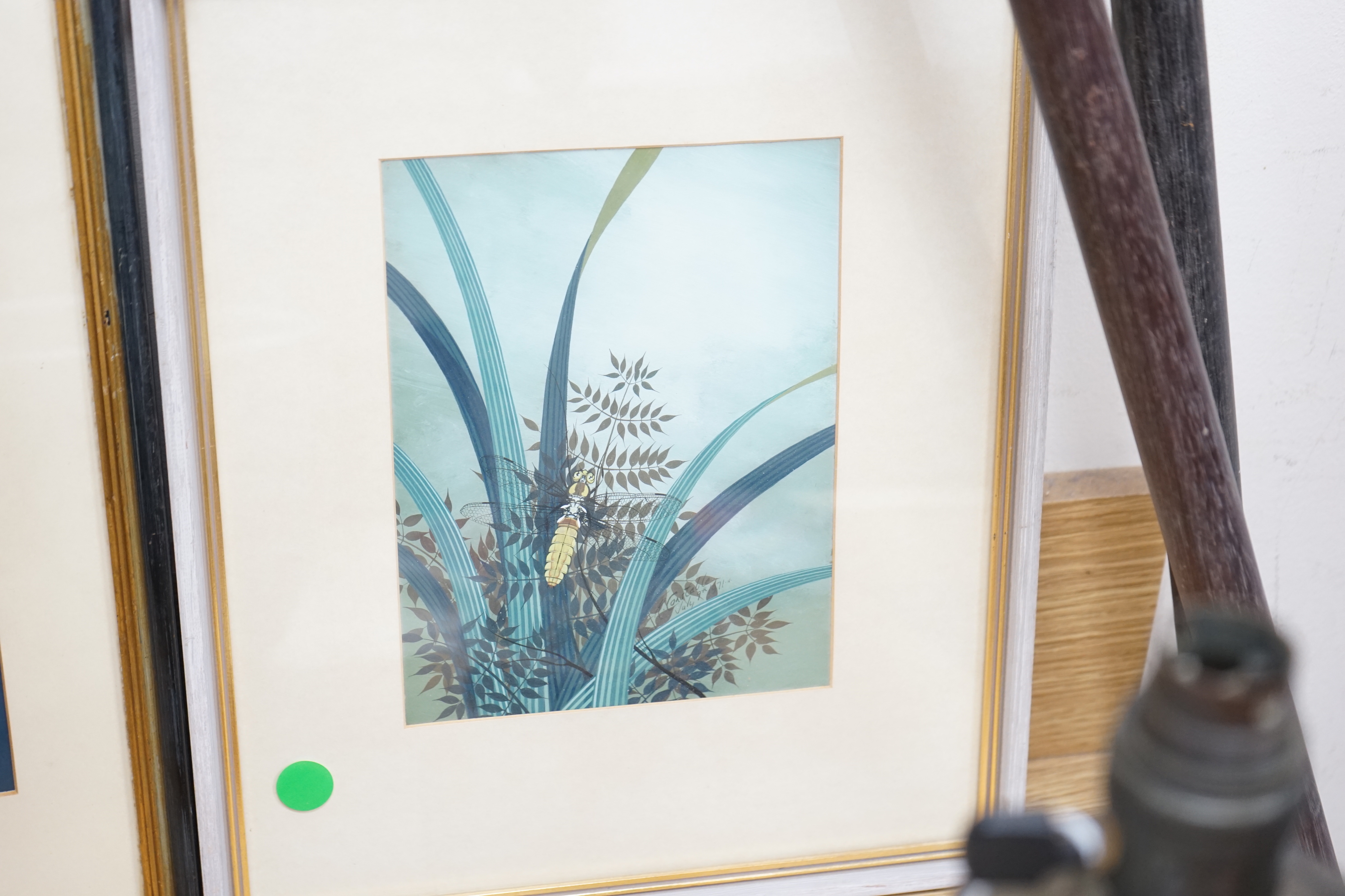 Richard Golding Constable (Lewes, 1932-2015), watercolour, ‘’A dragon-fly amongst grasses’’, signed and dated 1971, and one other of Herons (2) Note: The artist was the great, great grandson of John Constable RA, largest
